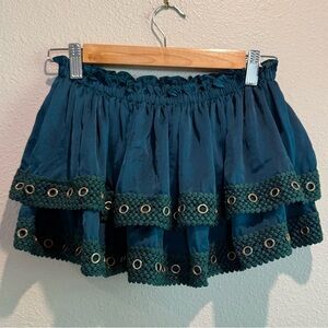 Misa Los Angeles navy gold tone boho cropped blouse tube elastic neckline xs